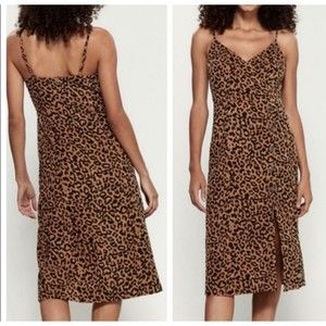 Lush Leopard Midi Dress Brown Black Corduroy Buttons Sz M
